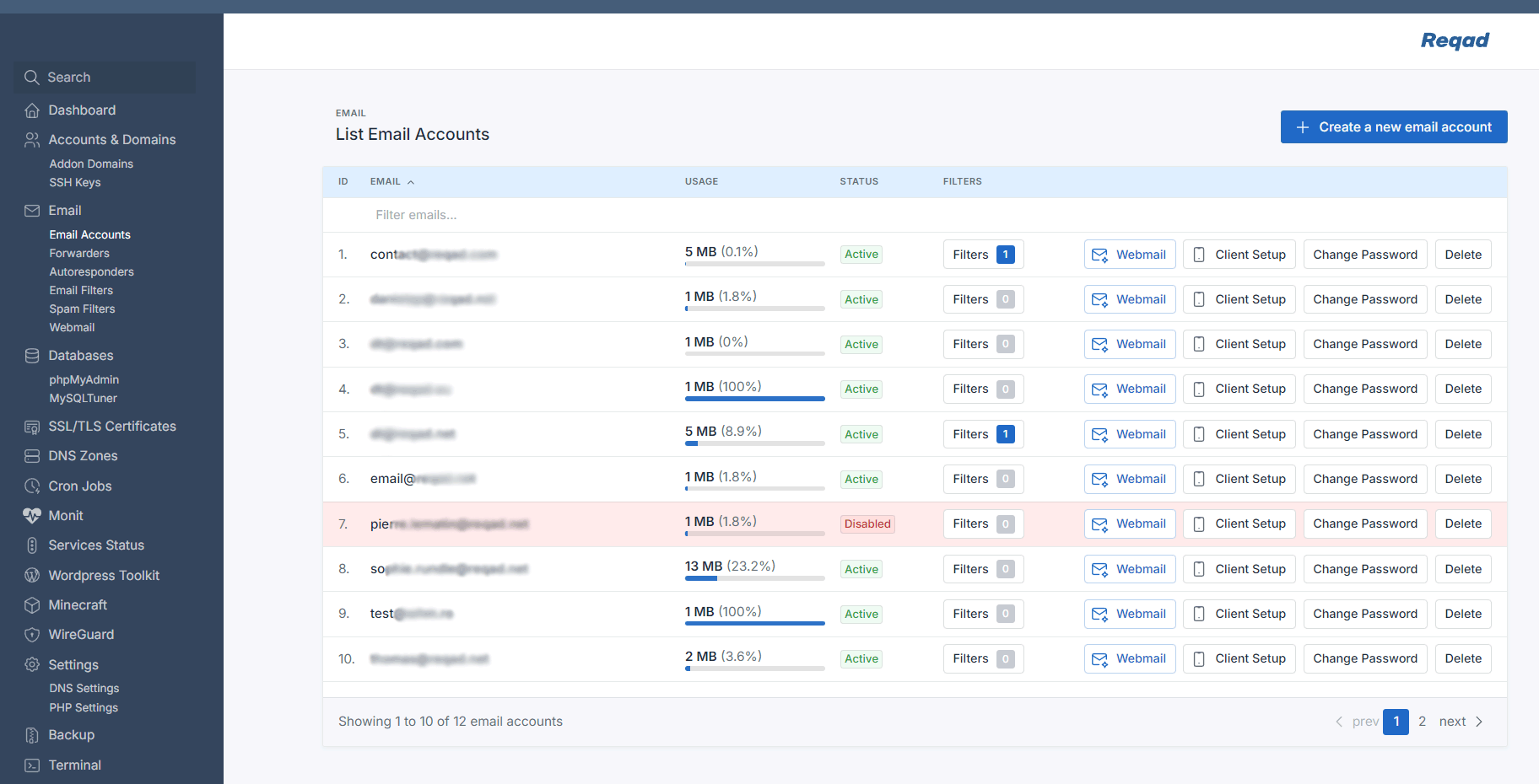 Reqad email accounts list