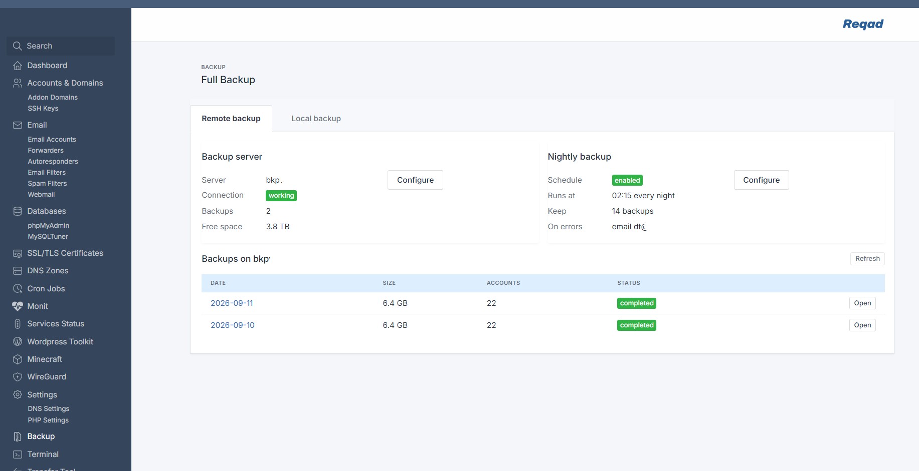 Reqad Full Backup - remote backup