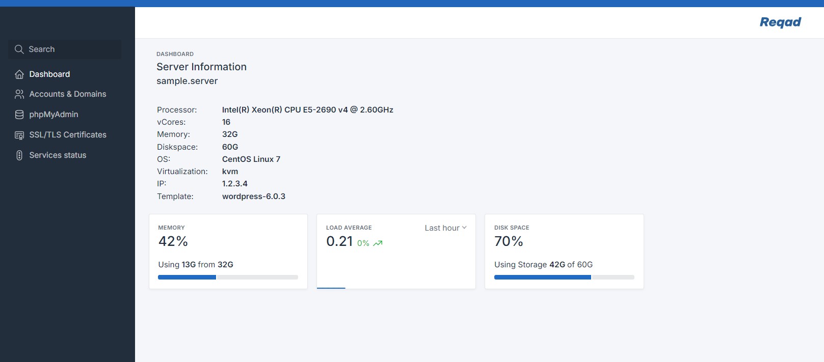 Reqad 2022 - Tabler.io dashboard (CentOS 7)